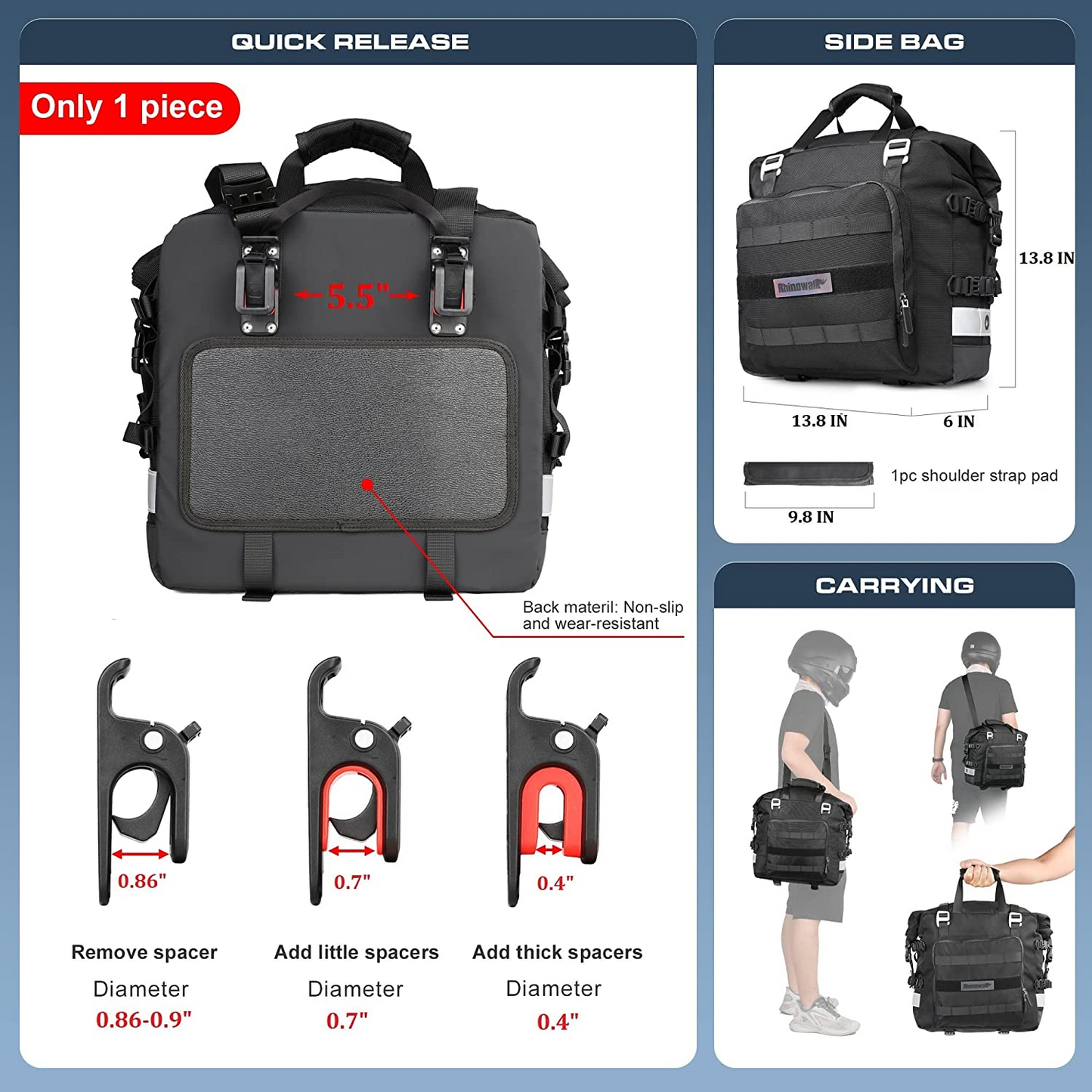 Rhinowalk Motorcycle Saddlebag Motor Luggage Pack