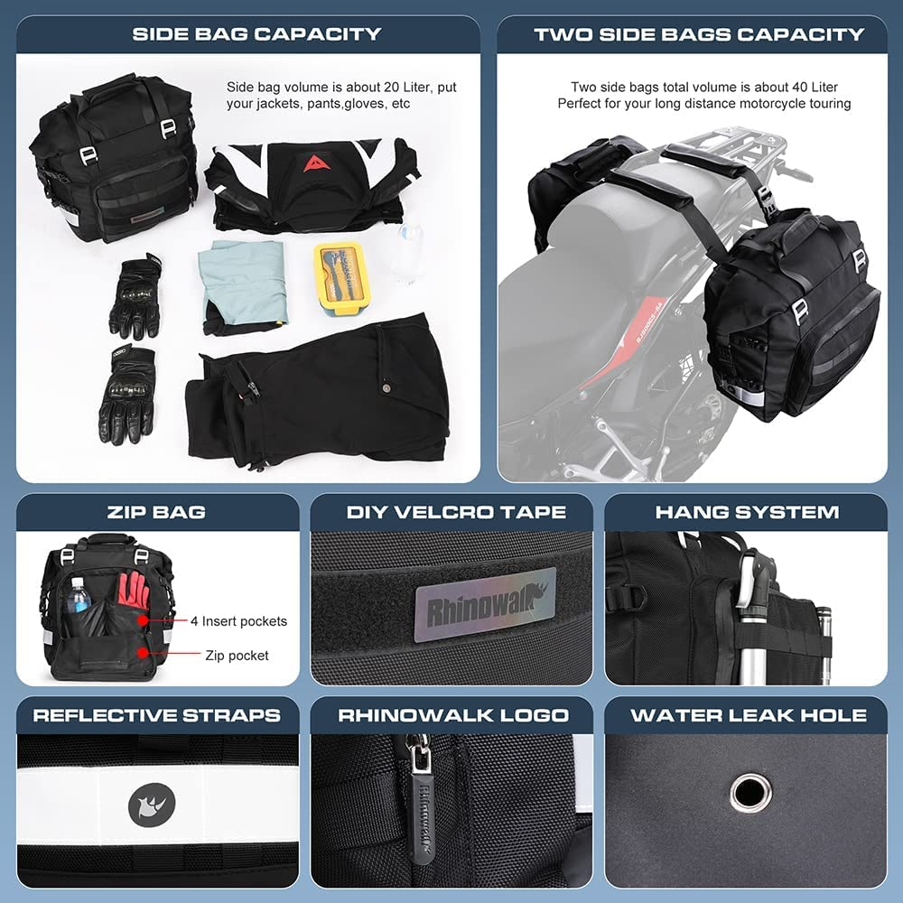 Rhinowalk Motorcycle Saddlebag Motor Luggage Pack