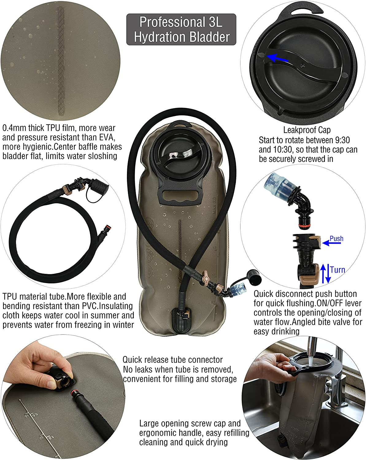 MARCHWAY Tactical Molle Hydration Backpack 3L TPU Water Bladder