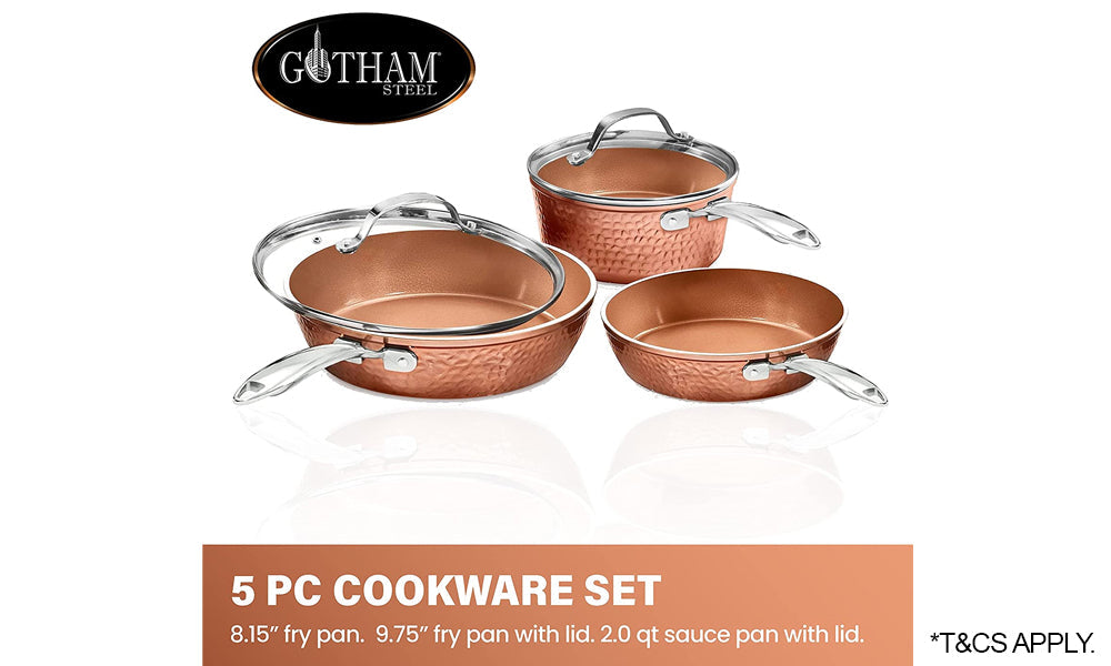 Gotham Steel Premium Hammered Cookware – 5 Piece
